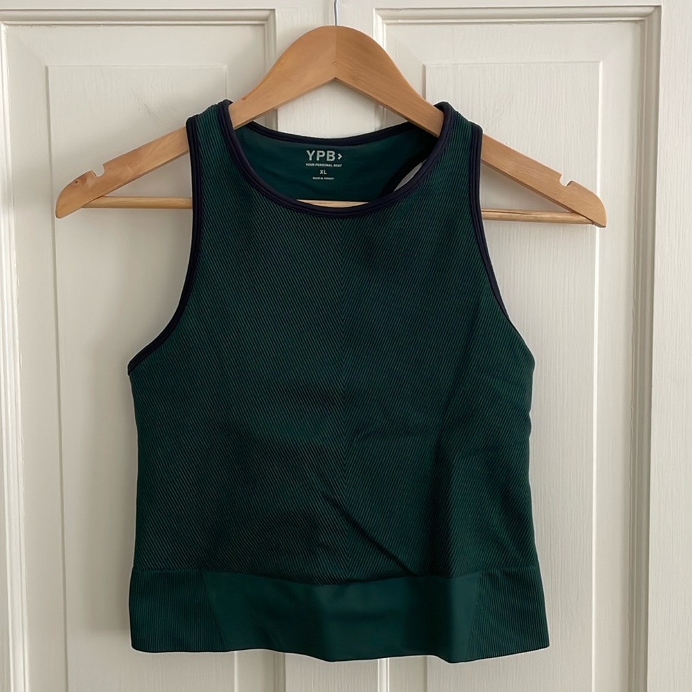 Abercrombie & Fitch YPB Dark Green Seamless Ribbed Cropped Scuba Tank Top